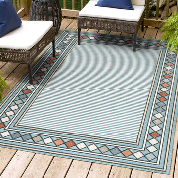 Sebastian High-low Modern Diamond Border Indoor/Outdoor Area Rug
